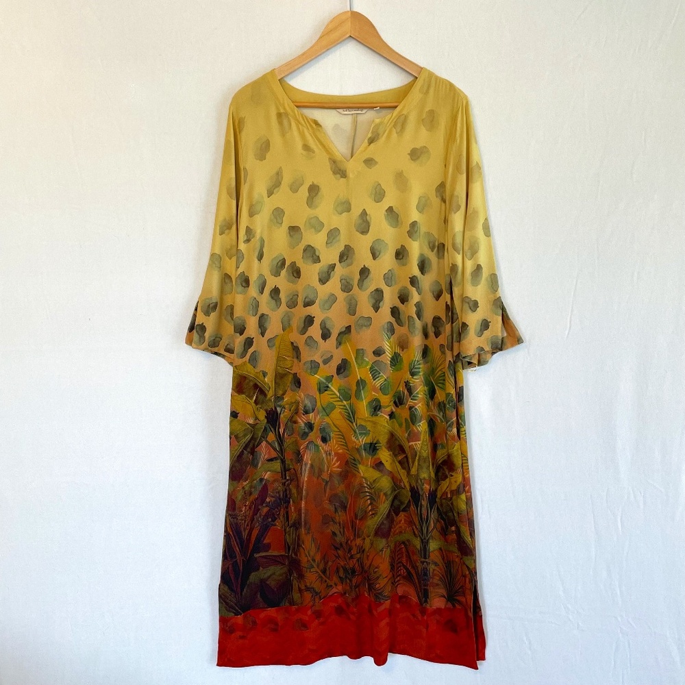 SOFT SURROUNDINGS Large Midi Long Sleeve Dress Batik Asian Inspired Print